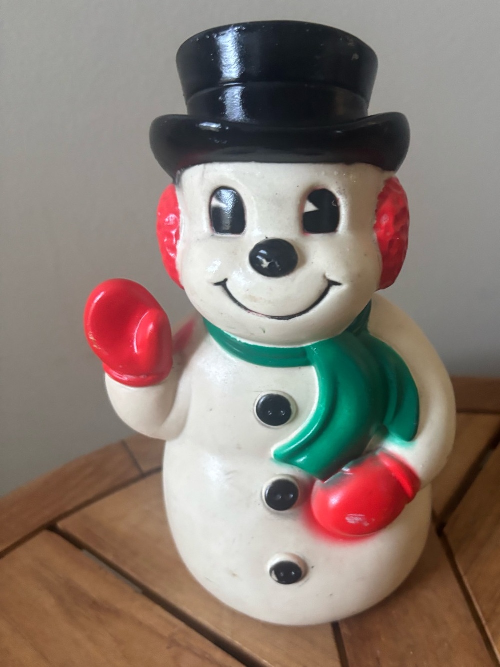 Vintage Snowman Blow Mold Coin Bank Original Stopper Banthrico Chicago 8”x5”